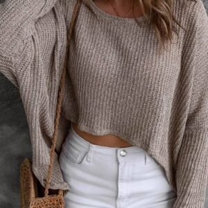 Gray Slouchy Dolman Sleeve High Low Sweater