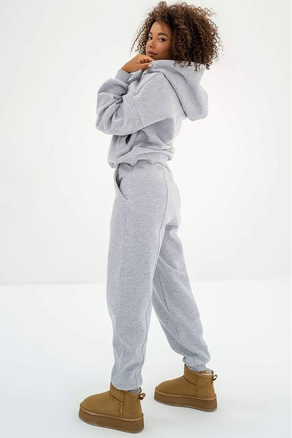 Gray Solid Exposed Seams Hoodie And Joggers Activewear Set