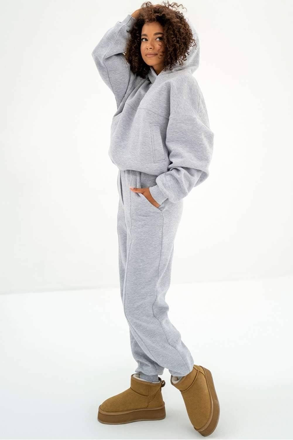Gray Solid Exposed Seams Hoodie And Joggers Activewear Set