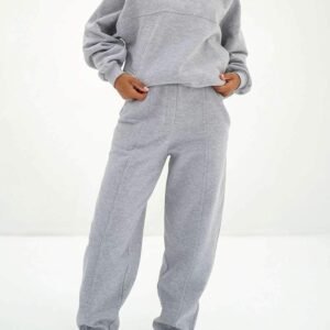 Gray Solid Exposed Seams Hoodie And Joggers Activewear Set