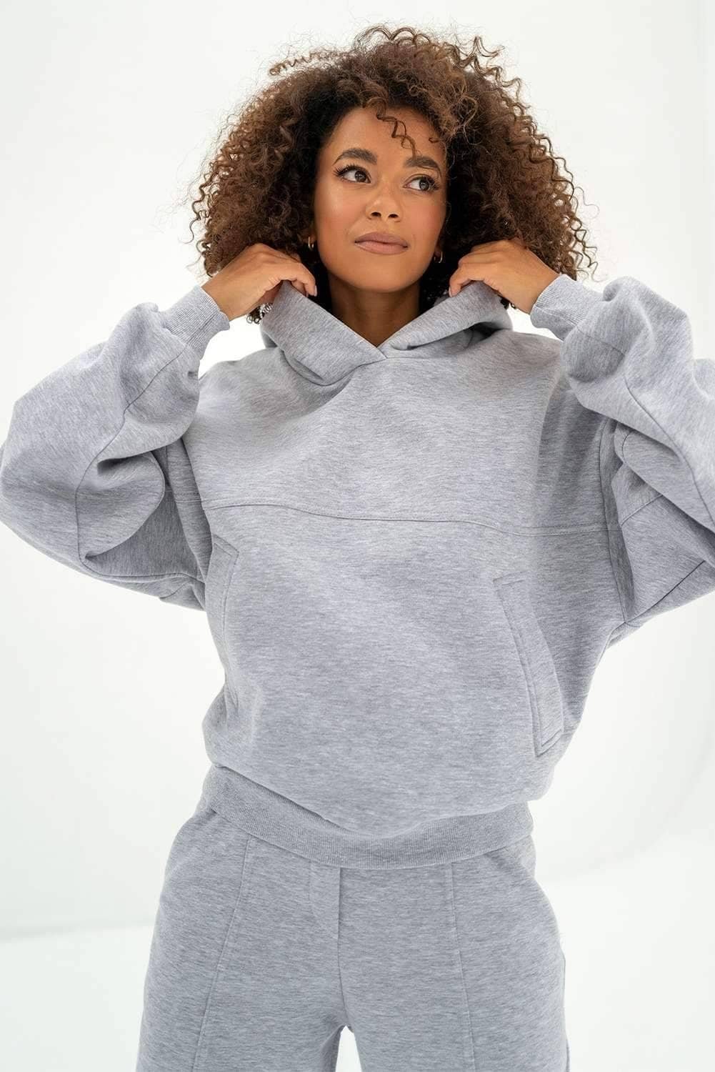 Gray Solid Exposed Seams Hoodie And Joggers Activewear Set