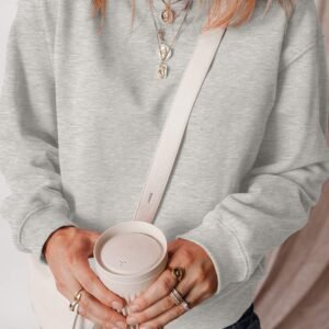 Gray Solid Fleece Lined Drop Shoulder Terry Sweatshirt