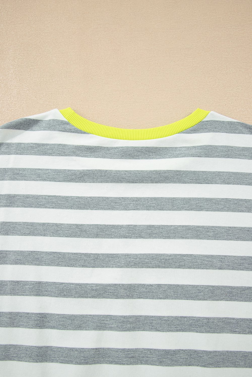 Gray Stripe Contrast Ribbed Banding Long Sleeve Blouse Loose Shorts Set