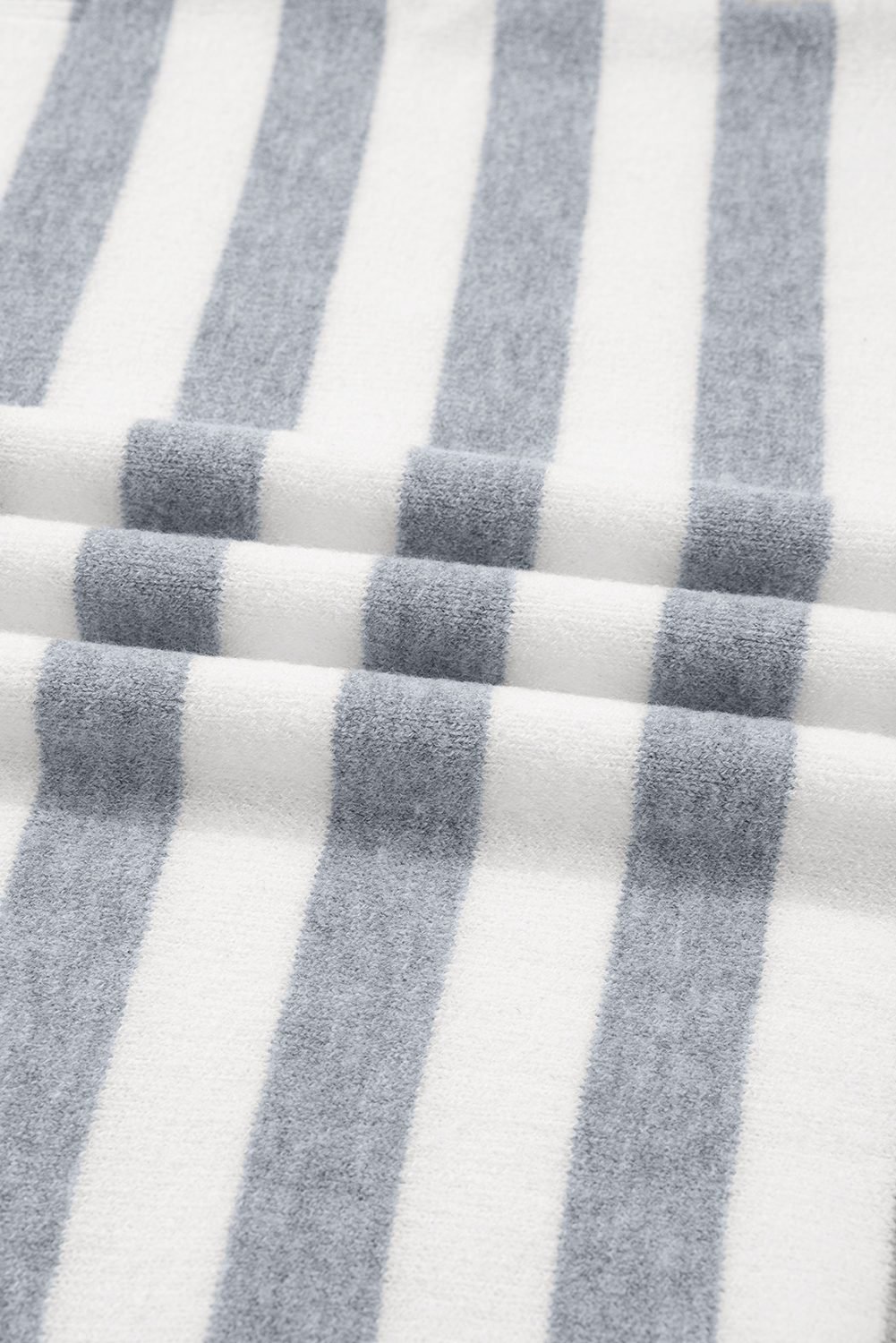 Gray Stripe Ribbed Buttoned Detail Drop Shoulder Tunic Sweater