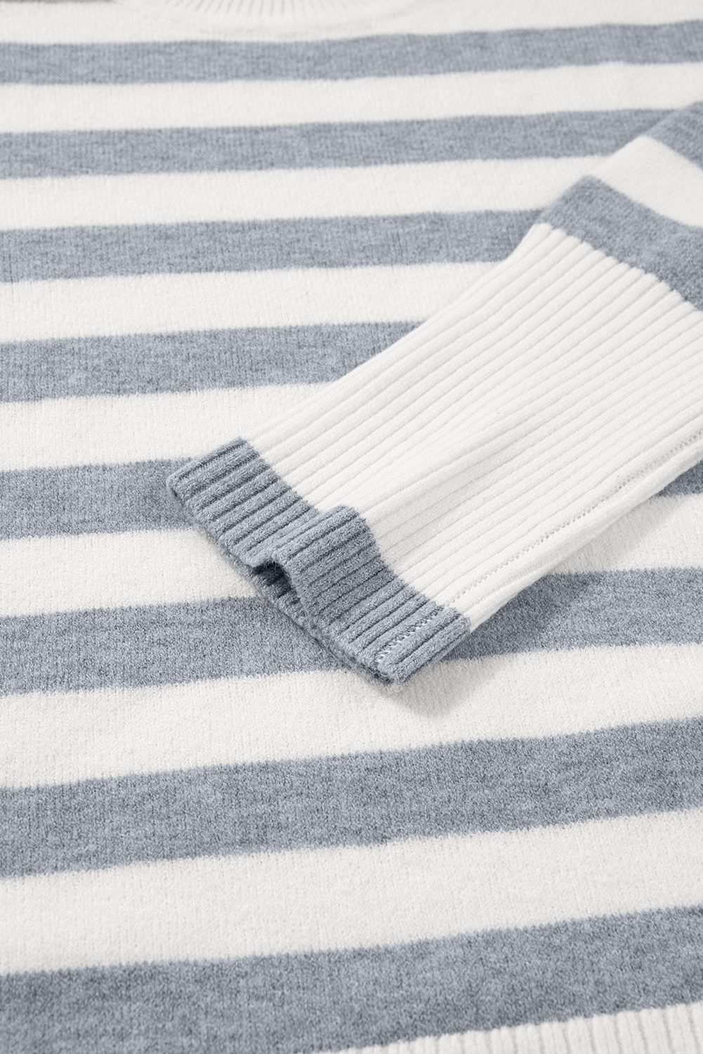 Gray Stripe Ribbed Buttoned Detail Drop Shoulder Tunic Sweater
