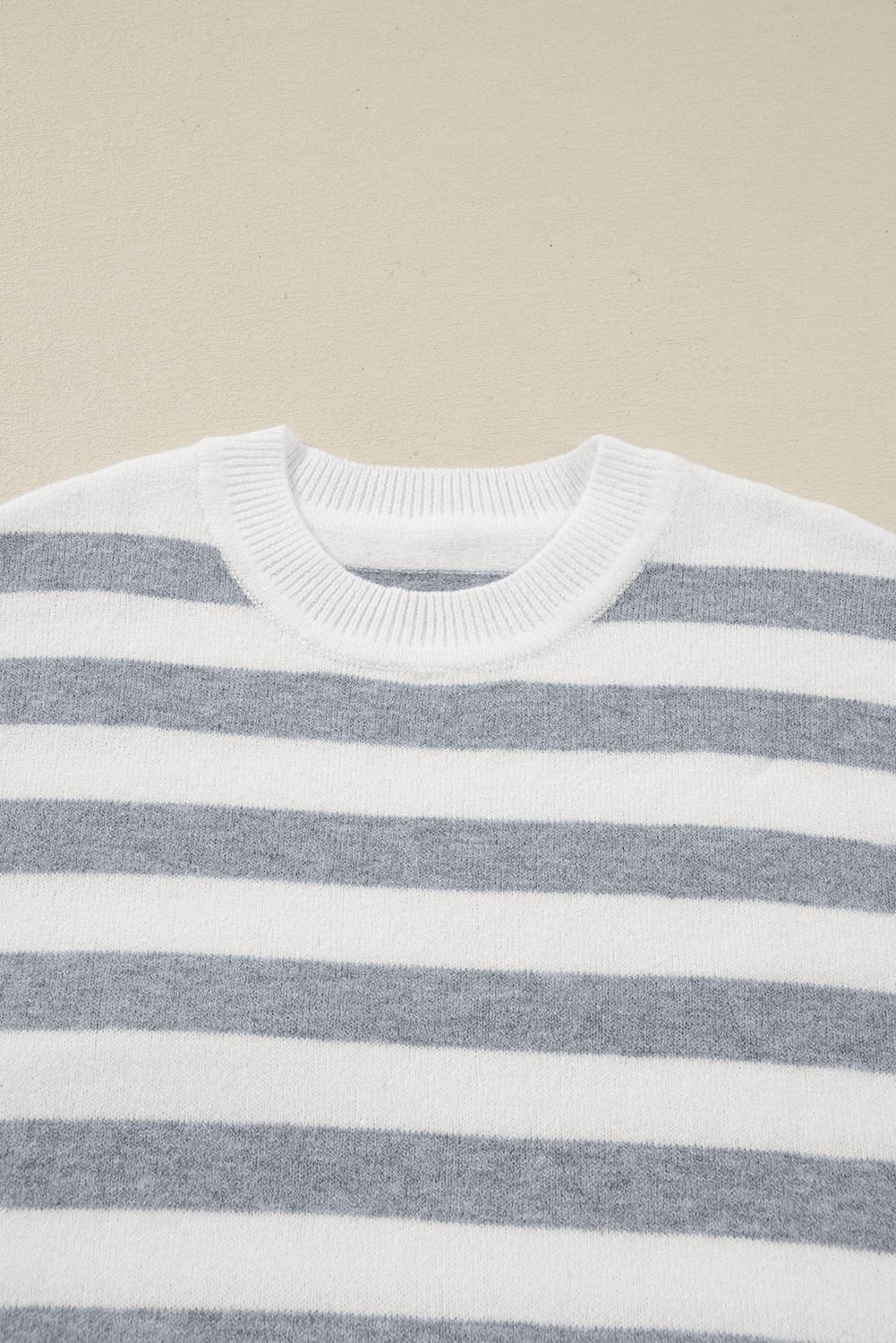 Gray Stripe Ribbed Buttoned Detail Drop Shoulder Tunic Sweater