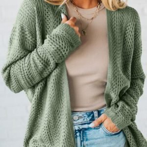 Green Bay Scalloped Edge Eyelet Knit Batwing Sleeve Cardigan