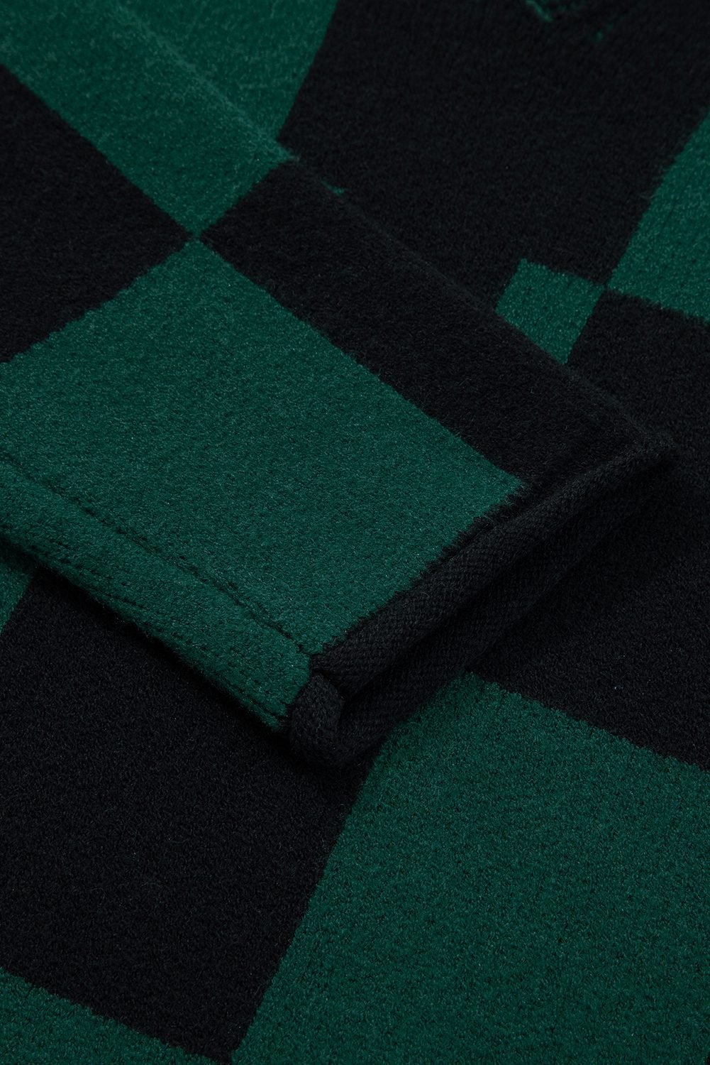 Green Checked Notched Neckline Drop Shoulder Knit Sweater