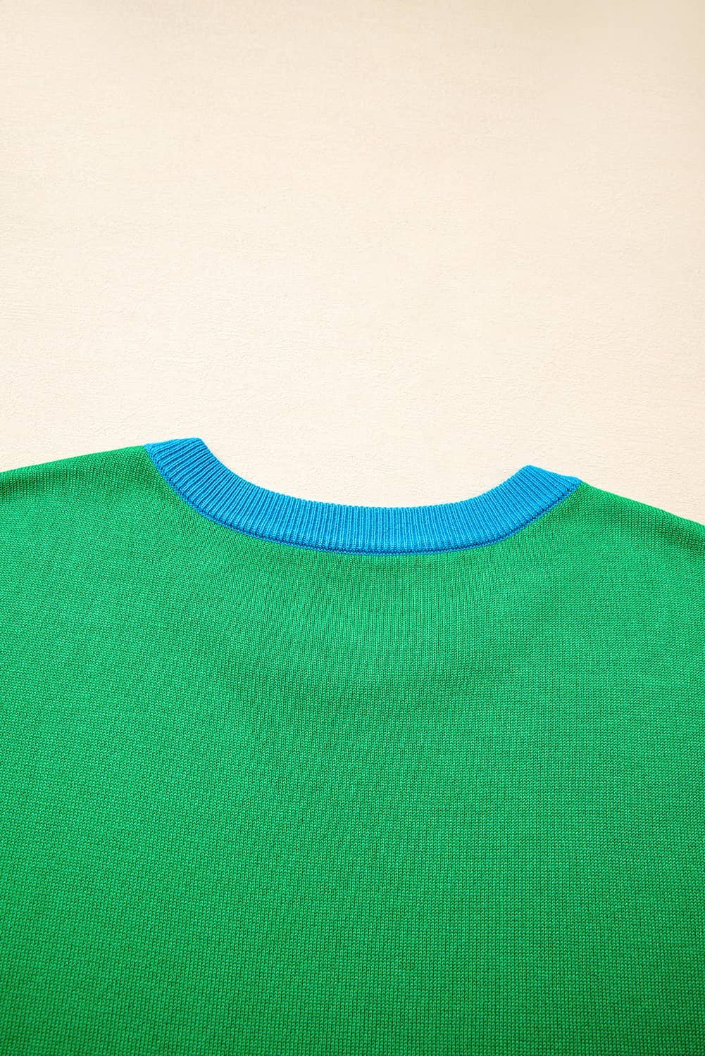Green Contrast Trim Round Neck Short Sleeve Loose Knit Sweater