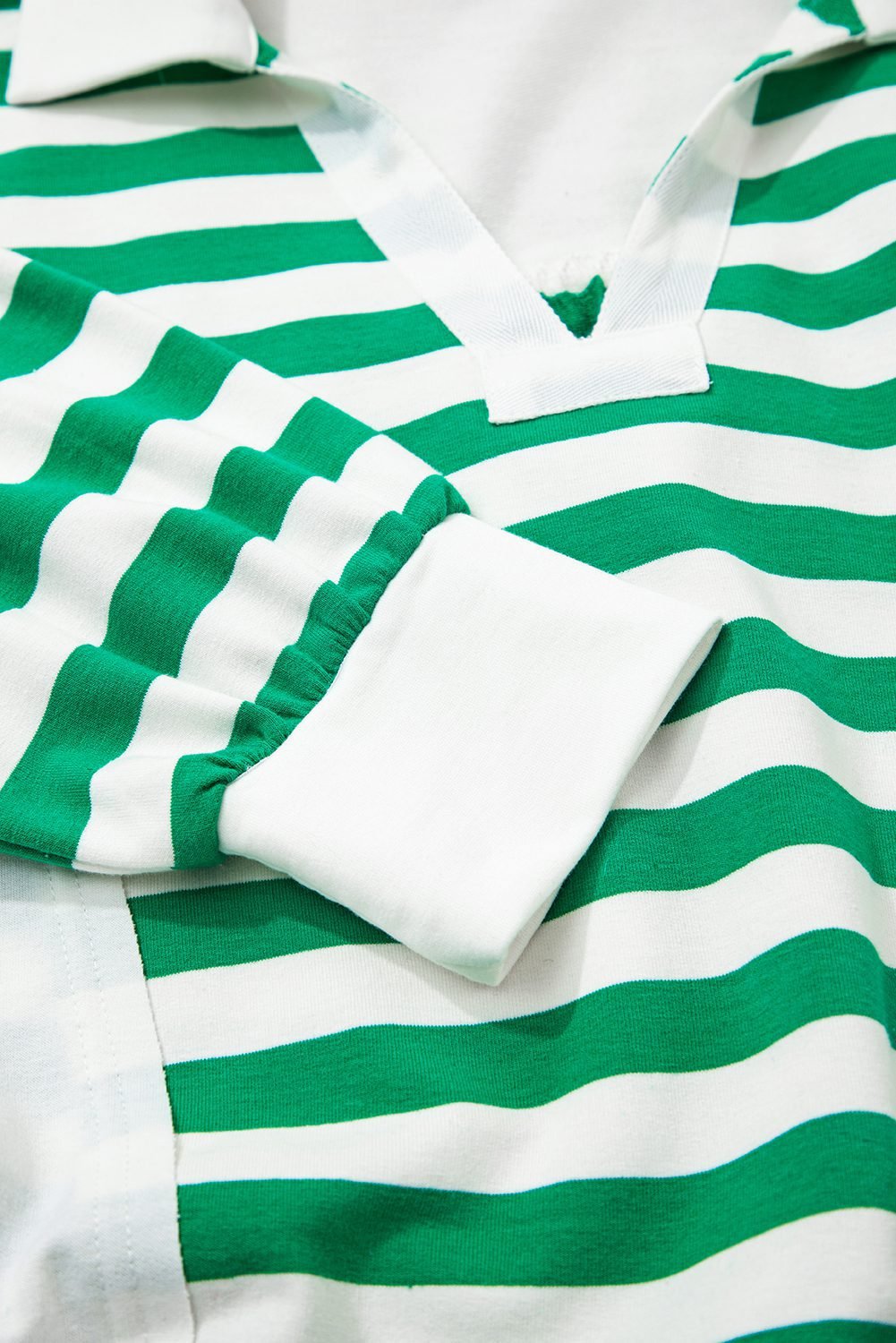 Green Stripe Colorblock Collared V Neck Cropped Knit Pullover