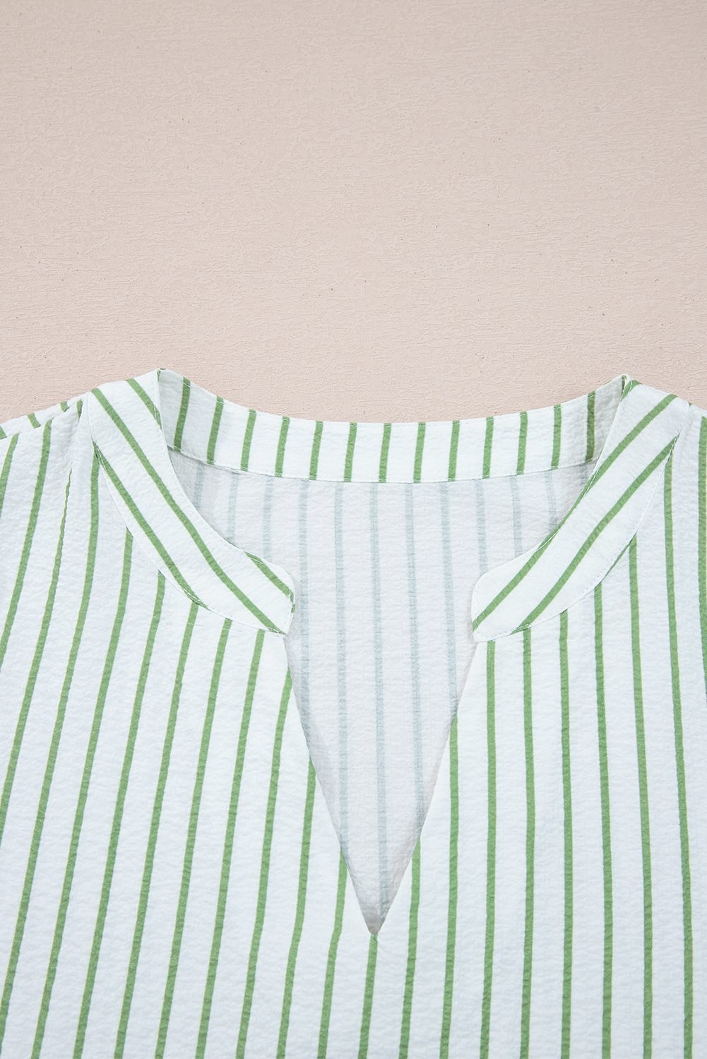 Green Stripe Flower Puff Sleeve Notched V Neck Babydoll Blouse