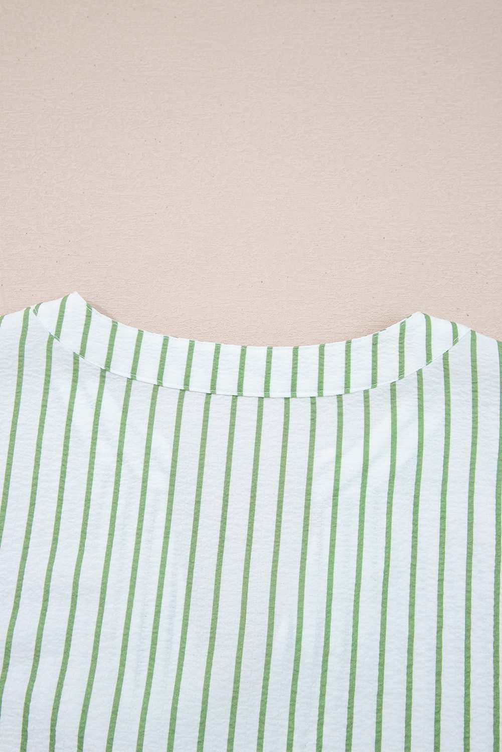 Green Stripe Flower Puff Sleeve Notched V Neck Babydoll Blouse