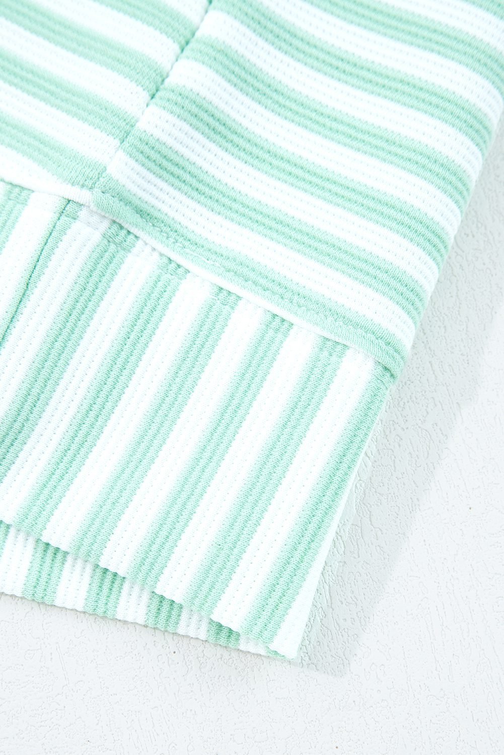 Green Stripe Quarter Zip Collar Pullover Long Sleeve Top