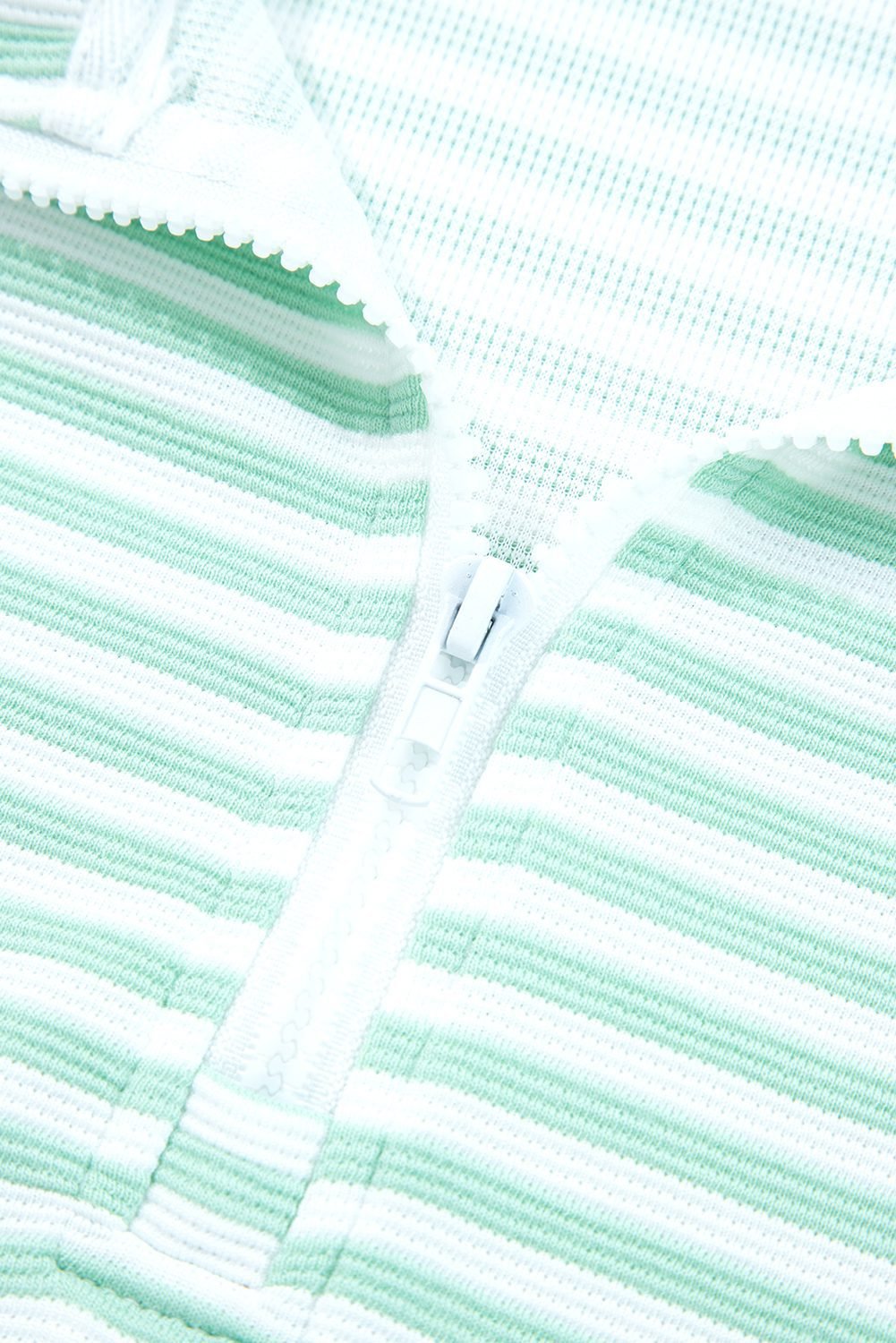Green Stripe Quarter Zip Collar Pullover Long Sleeve Top