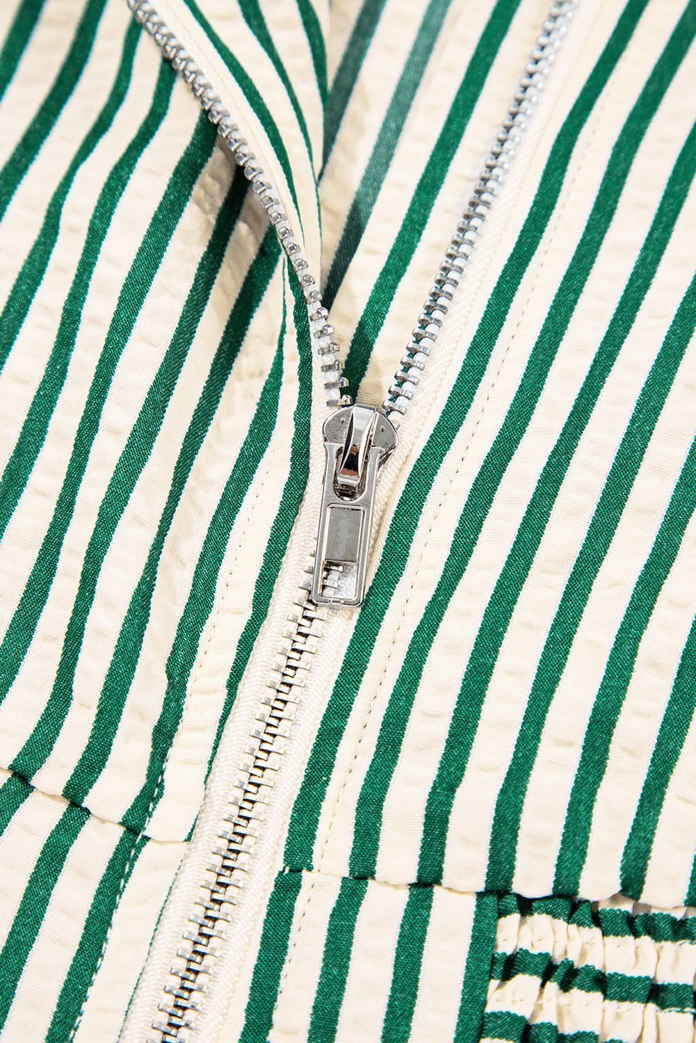 Green Stripe V Neck Zip Front Cinched High Waist Midi Dress