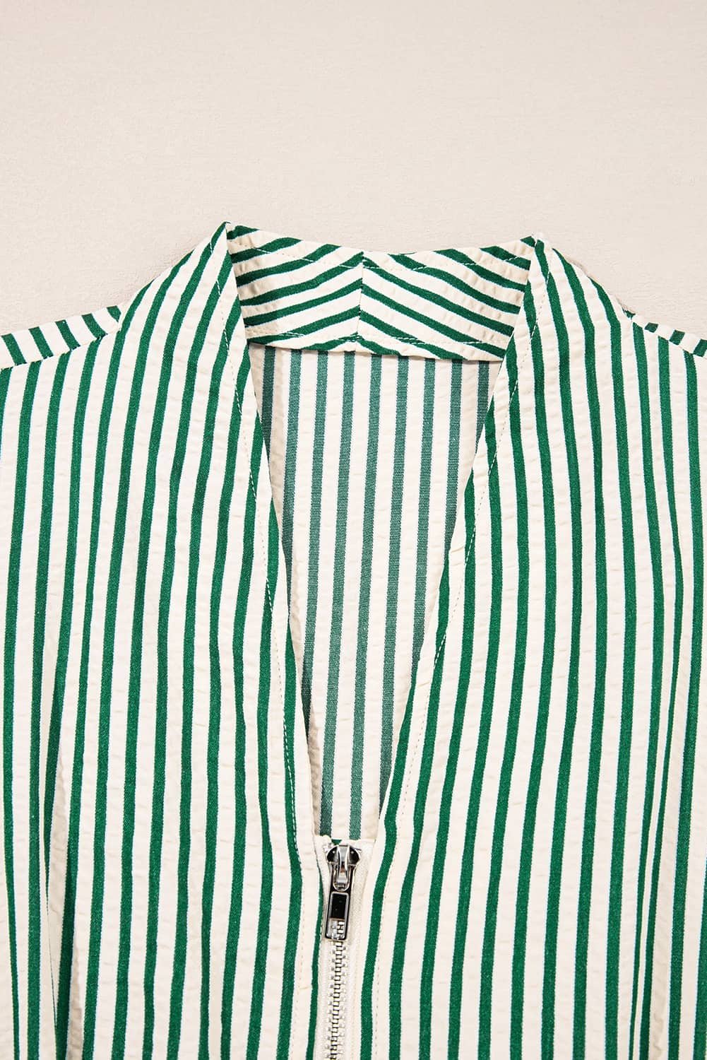 Green Stripe V Neck Zip Front Cinched High Waist Midi Dress