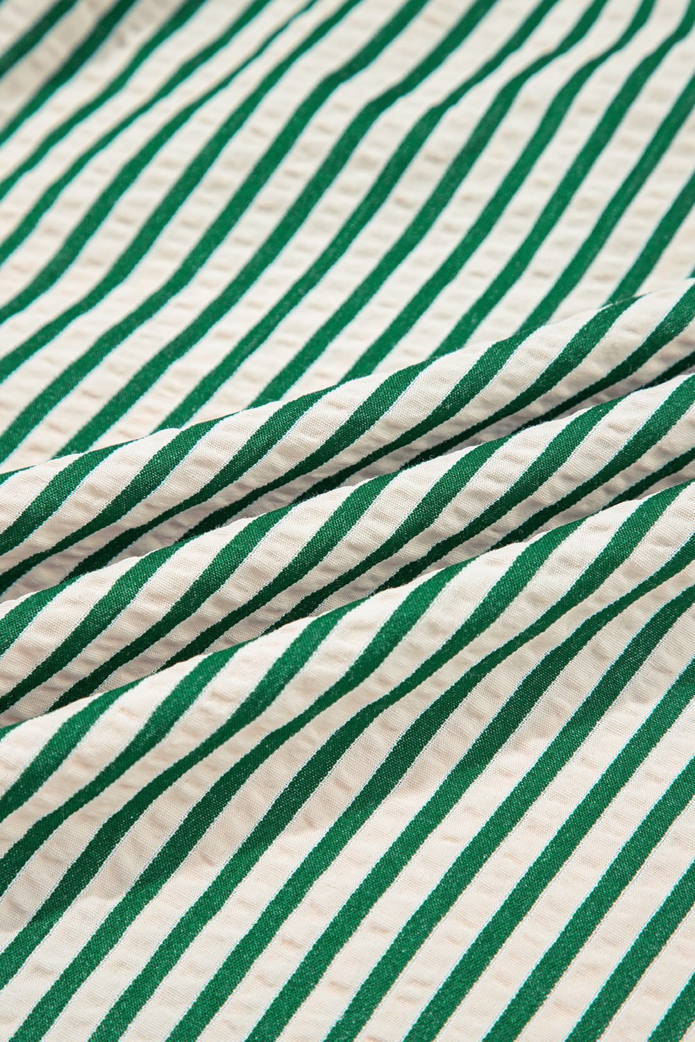 Green Stripe V Neck Zip Front Cinched High Waist Midi Dress