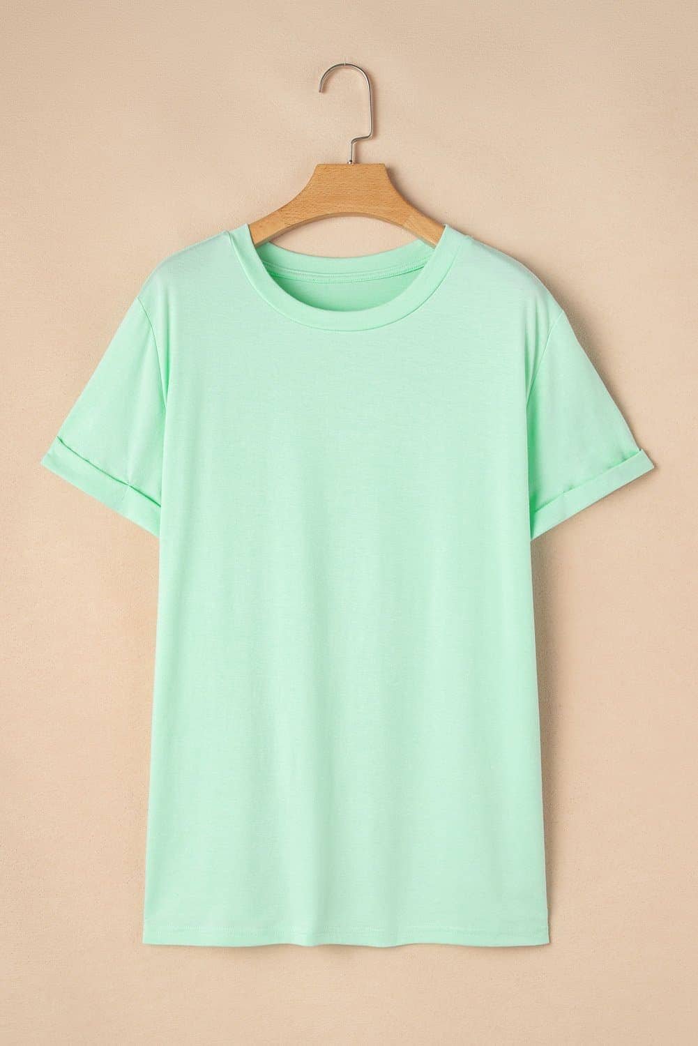 Iceland Blue Round Neck Rolled Sleeve Plus Size T-Shirt