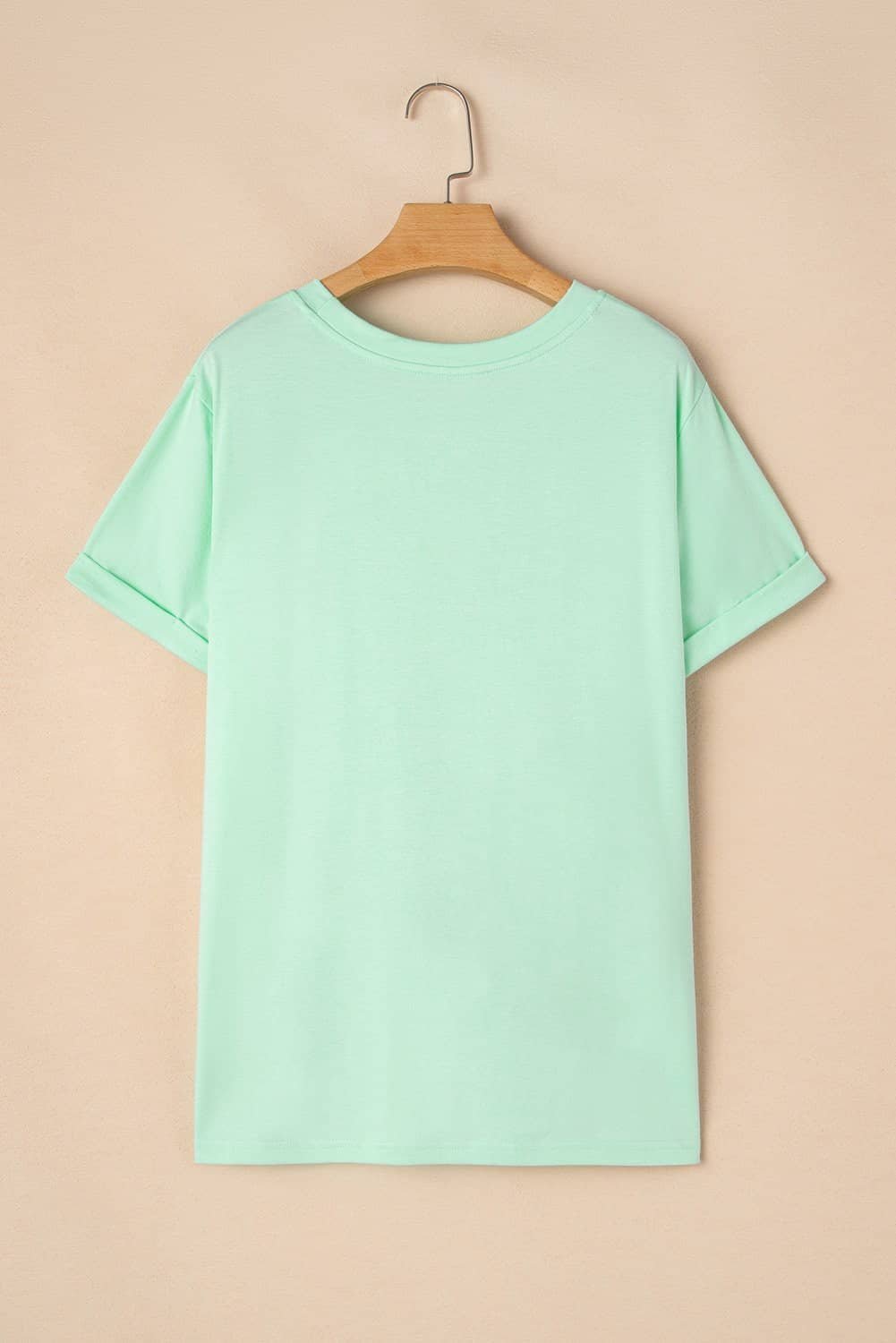 Iceland Blue Round Neck Rolled Sleeve Plus Size T-Shirt