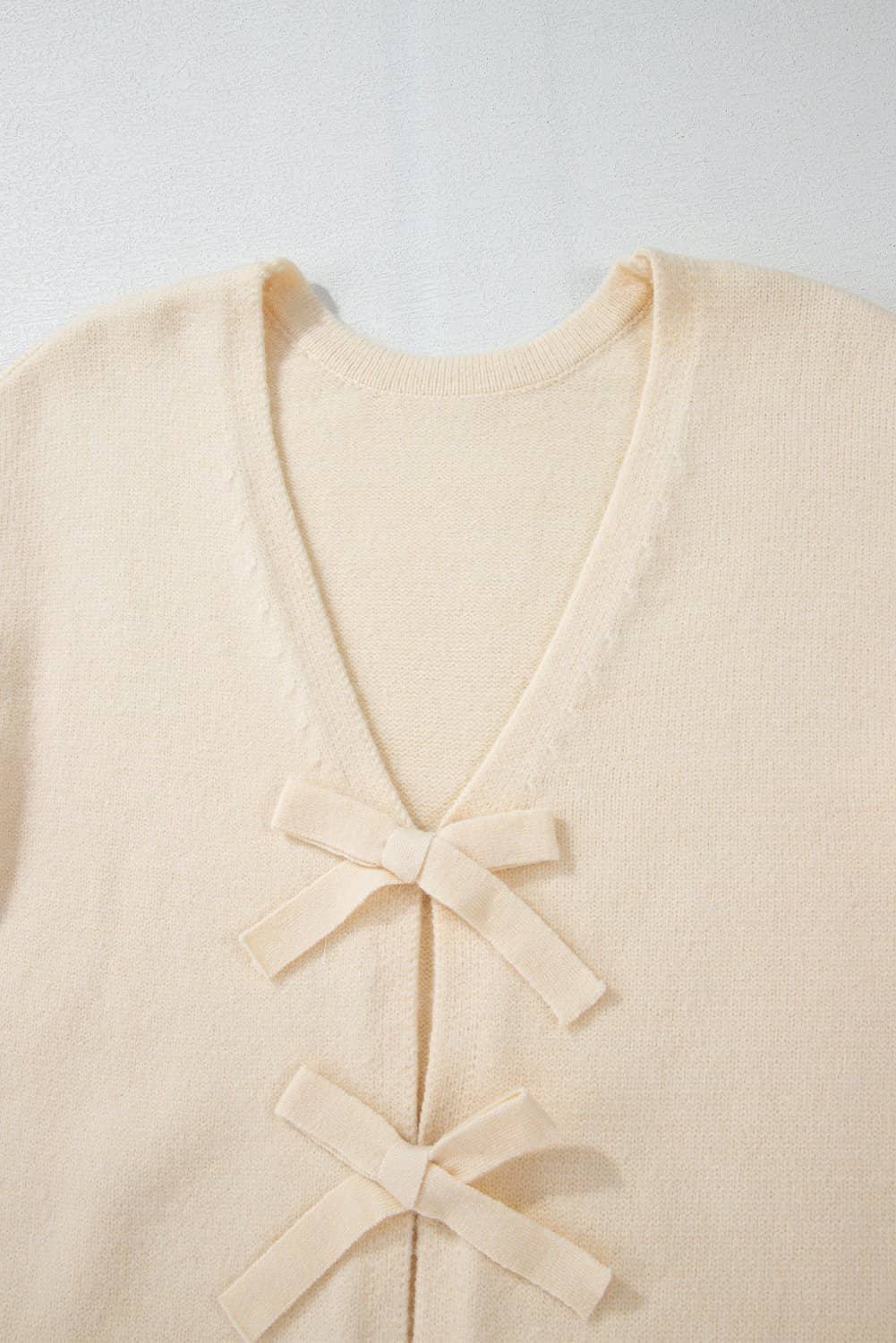 Jet Stream Bowknot Front Loose V Neck Knitted Cardigan