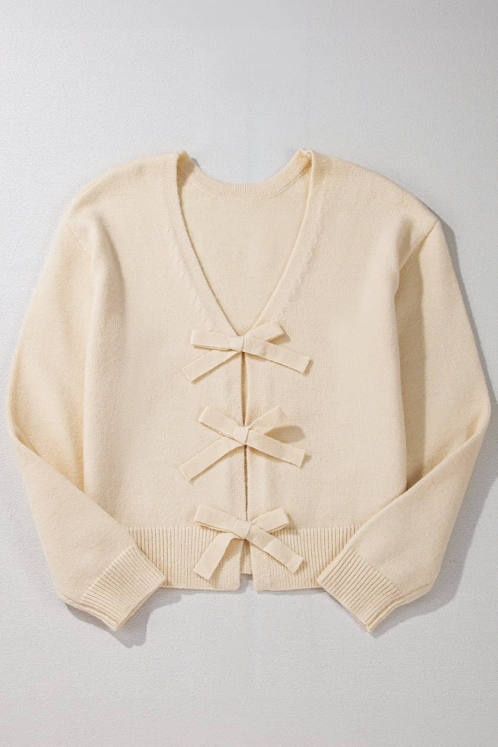 Jet Stream Bowknot Front Loose V Neck Knitted Cardigan
