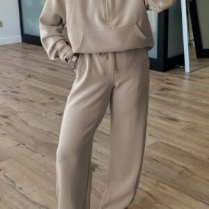 Jet Stream Half Zip Thumbhole Sleeve Hoodie Active Pants 2Pcs Outfit