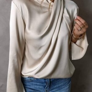 Jet Stream Satin Cross Front Slit Back Blouse