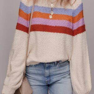 Jet Stream Striped Color Block Loose Sleeve Chic Sweater