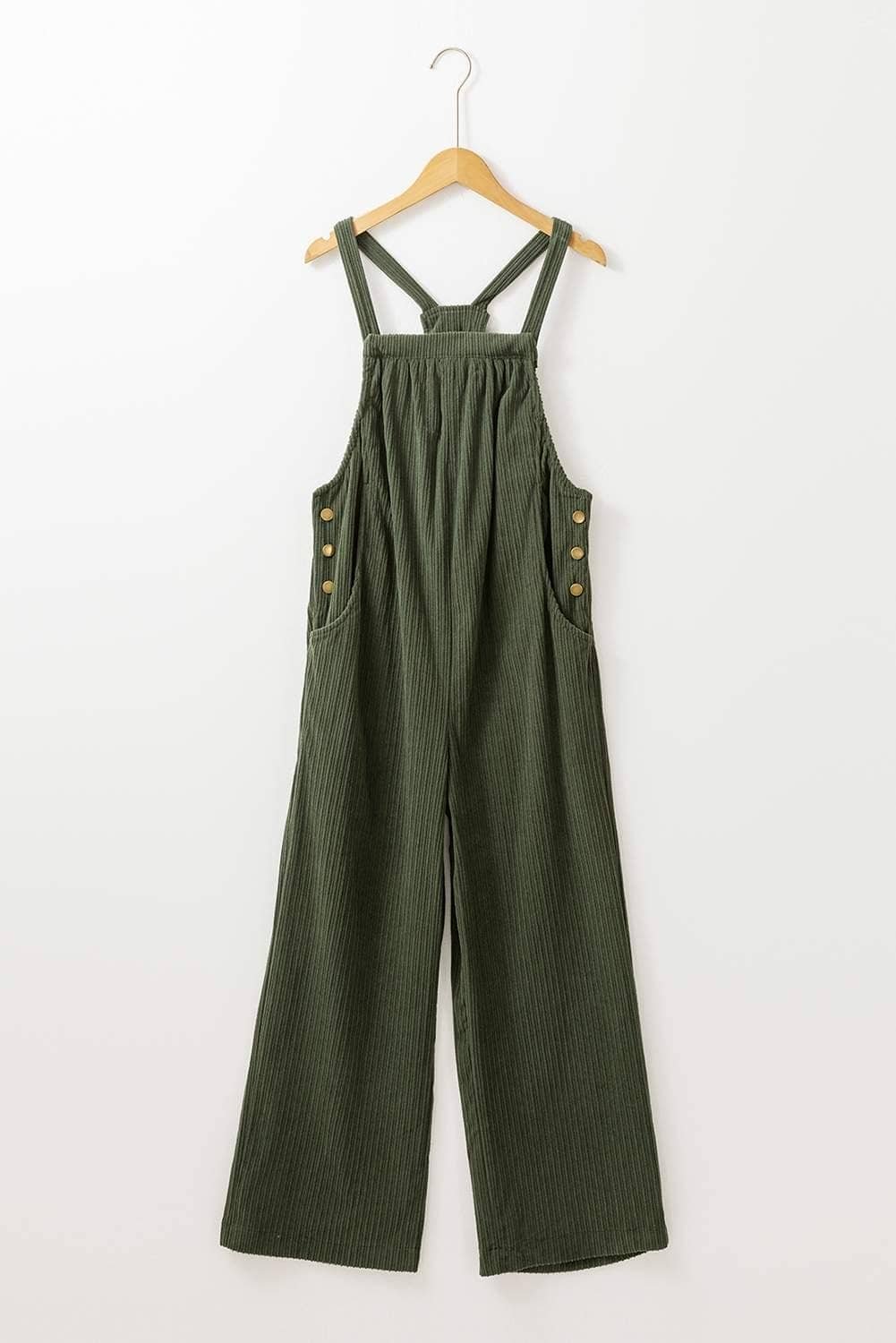 Jungle Green Solid Pocketed Loose Fit Corduroy Overall