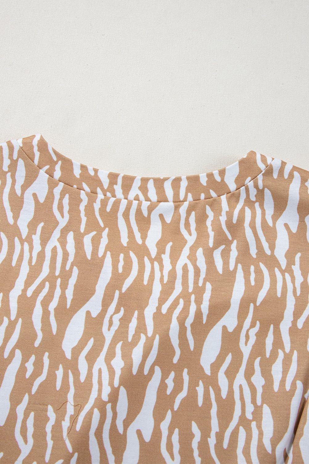 Khaki Abstract Print V Neck Short Sleeve Shift T Shirt Dress