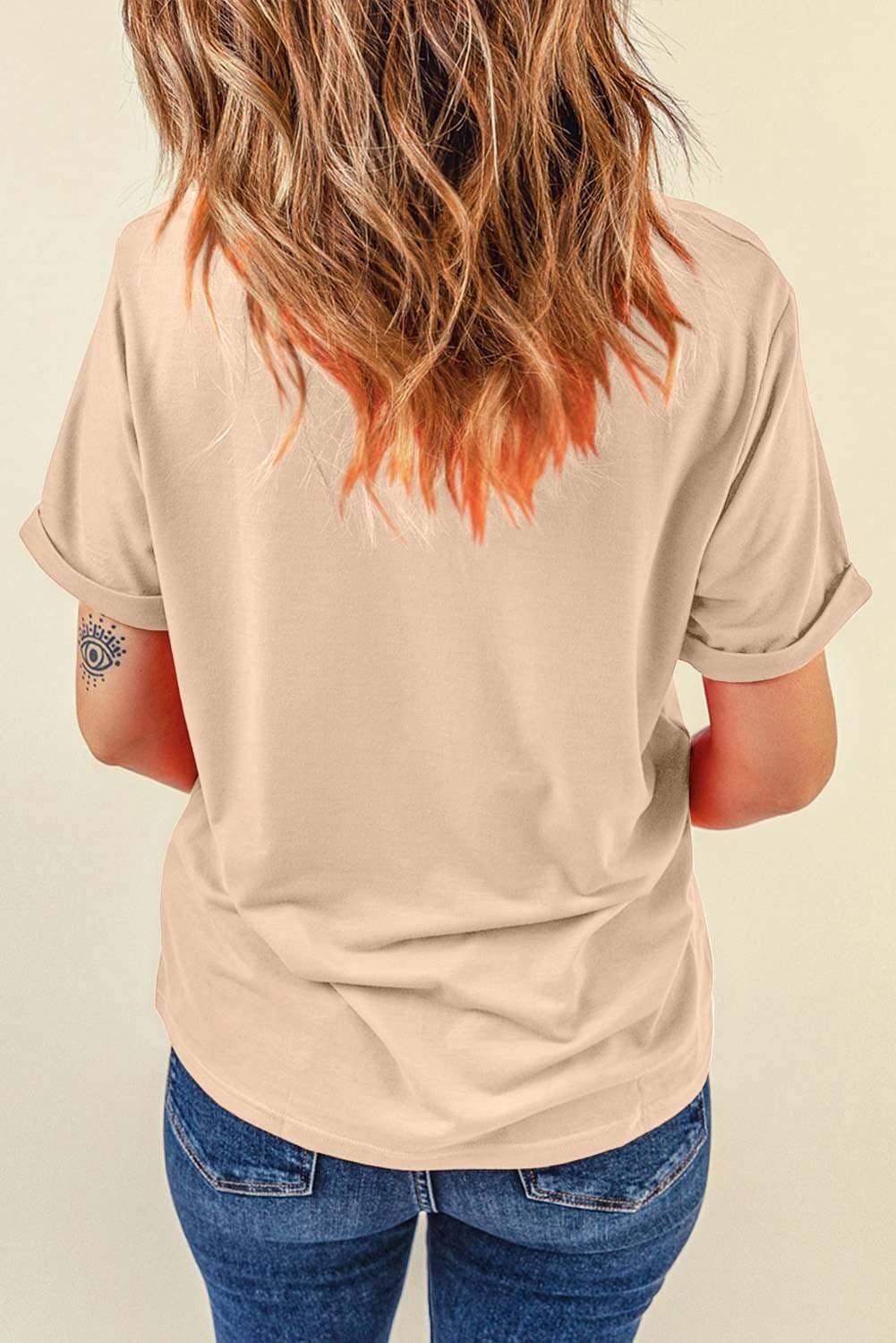 Khaki America Letter Floral Print T Shirt