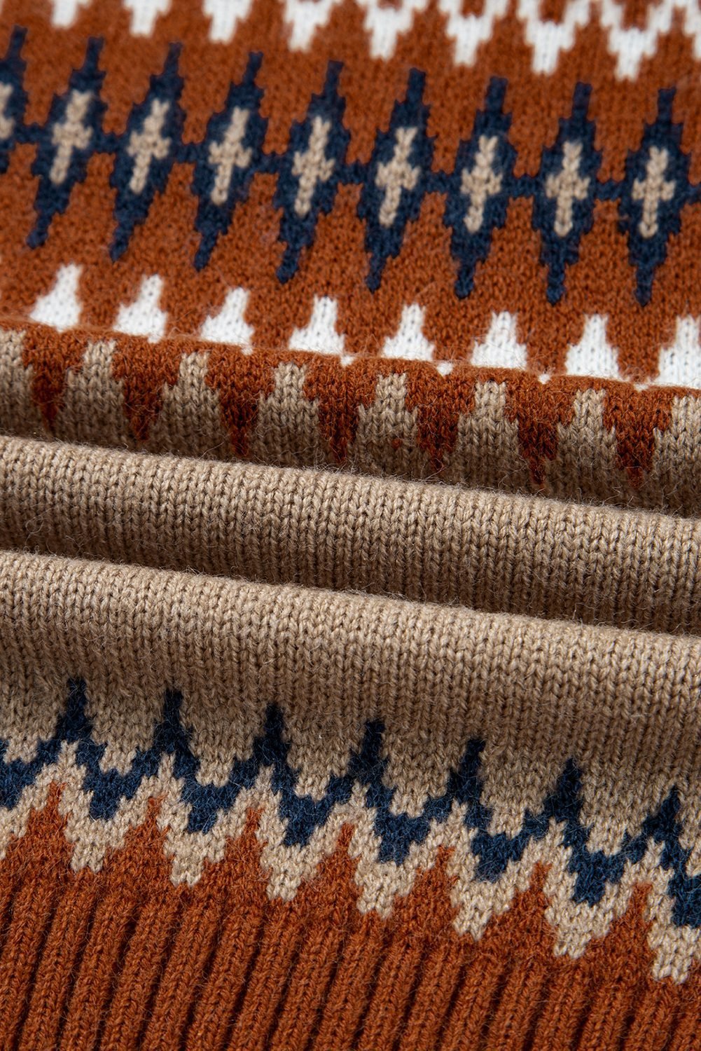Khaki Aztec Print Colorblock Crew Neck Sweater