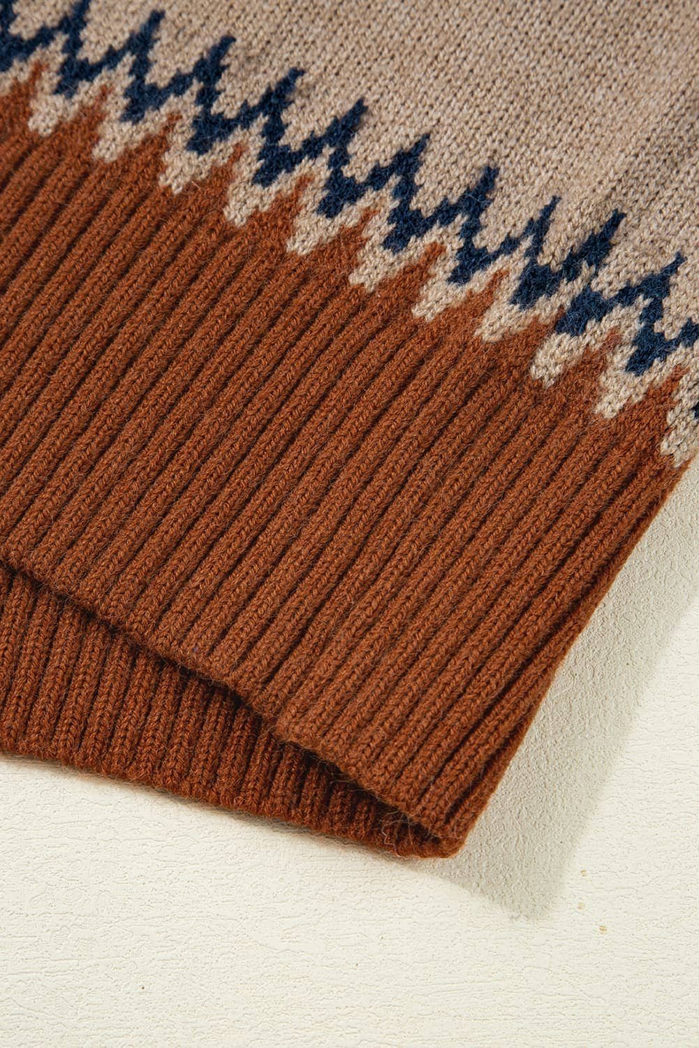 Khaki Aztec Print Colorblock Crew Neck Sweater