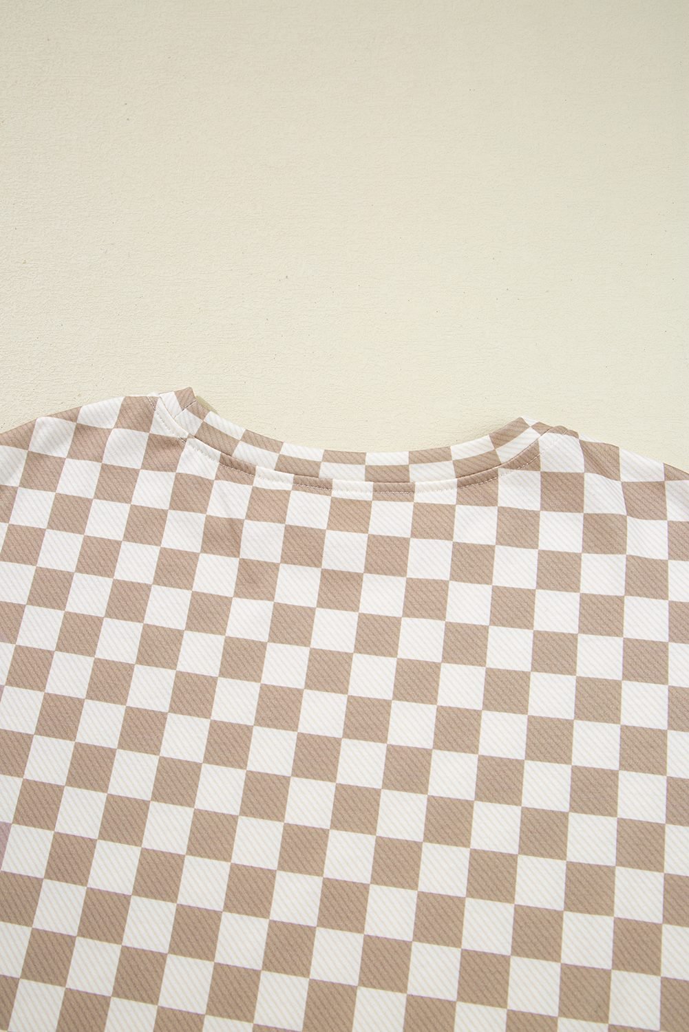 Khaki Checkered Long Sleeve Crop Top High Waist Skort 2Pcs Set