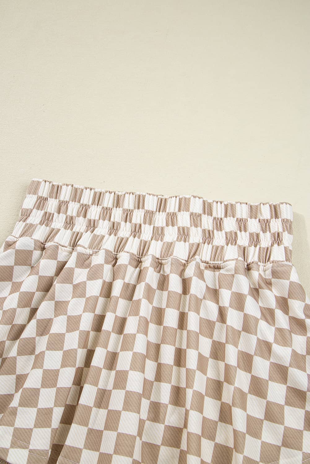 Khaki Checkered Long Sleeve Crop Top High Waist Skort 2Pcs Set