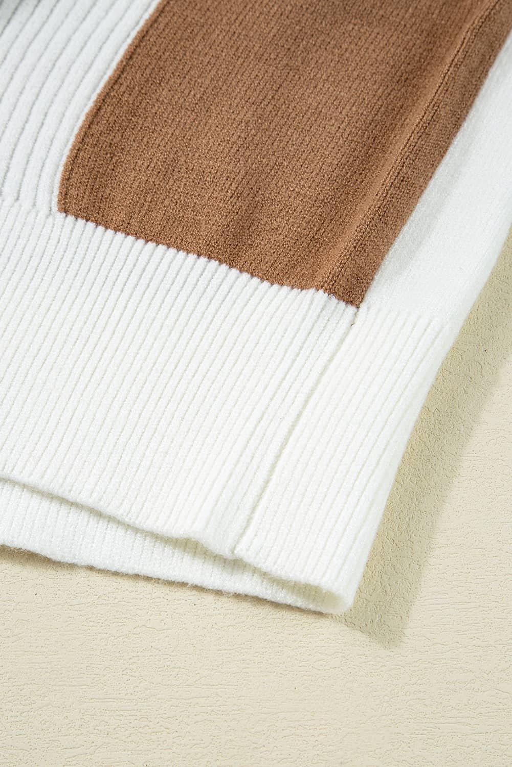 Khaki Checkered Pattern Ribbed Detail Button V Neck Sweater Cardigan