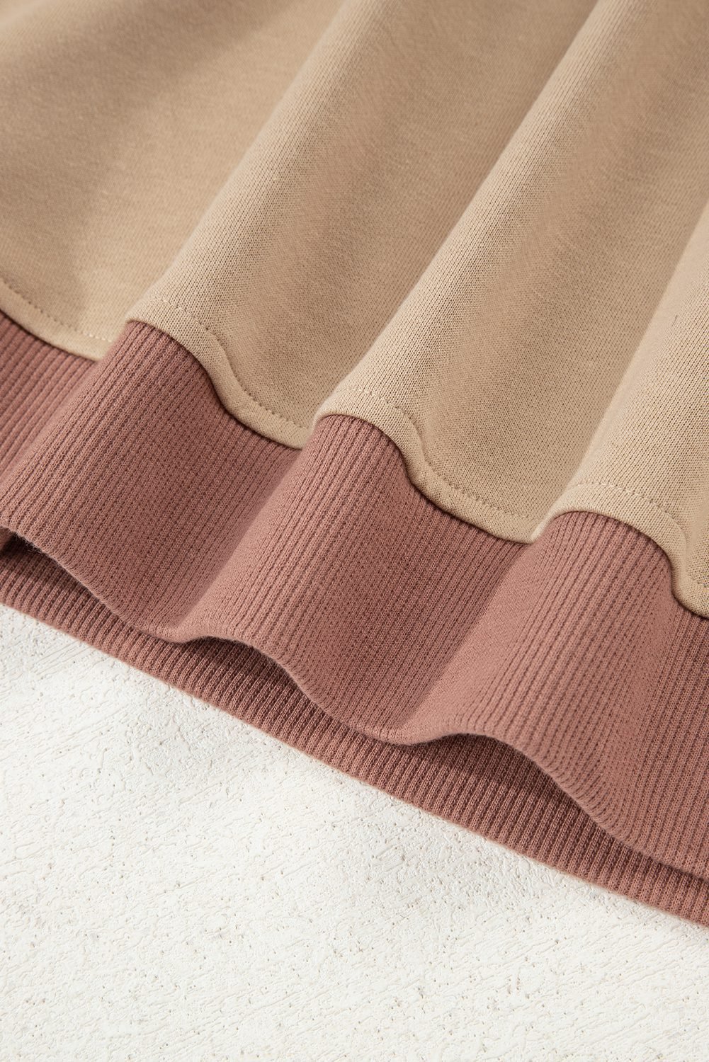 Khaki Color Block Long Sleeve Crop Top Drawstring Pant Set