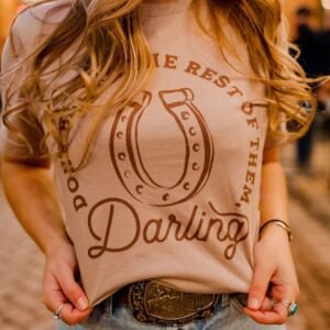 Khaki Darling Letter Graphic Print Short Sleeve T Shirt