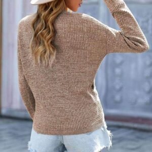 Khaki Deep V-Neck Long Sleeve Knit Sweater