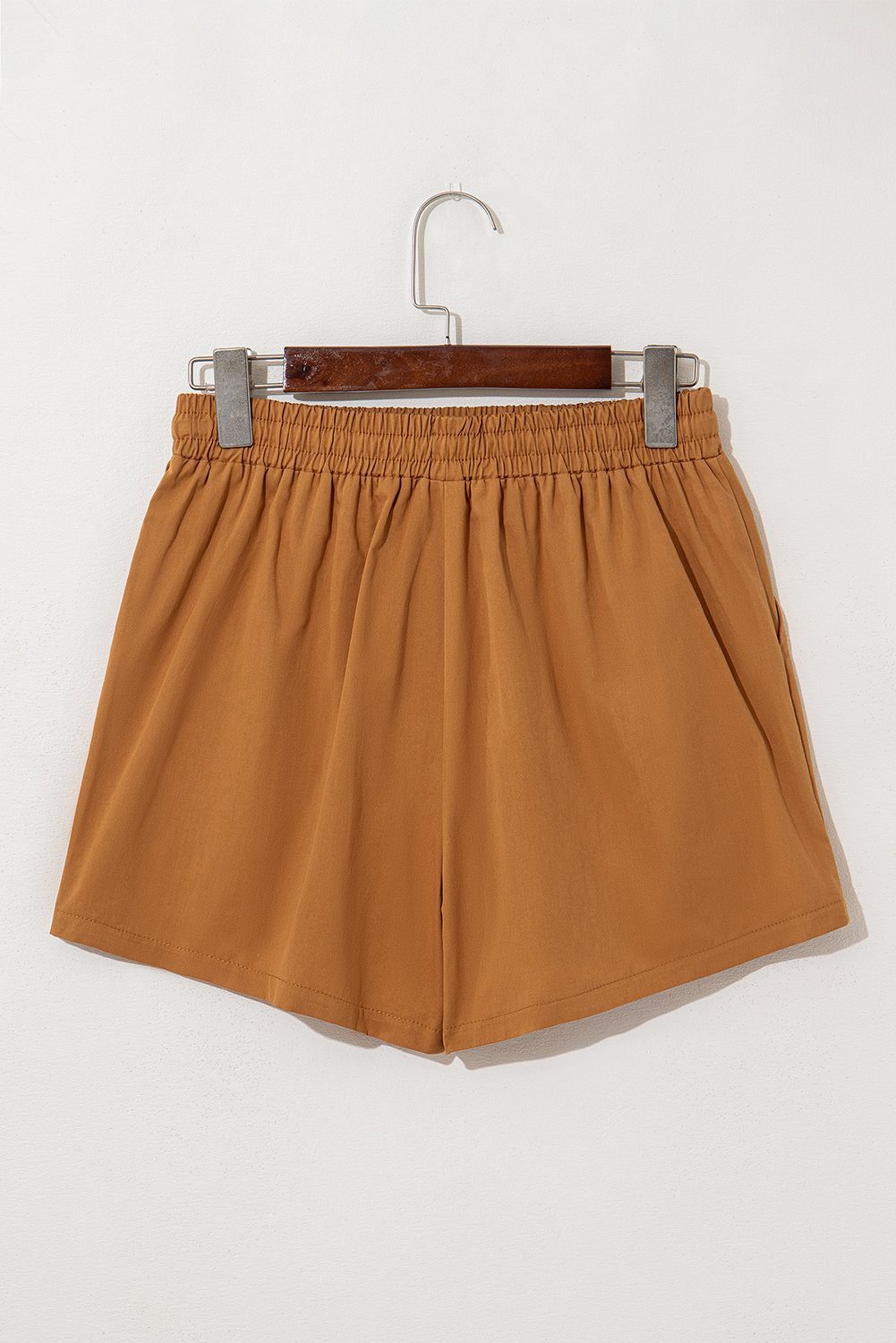 Khaki Embroidered Boho Tasseled Drawstring Elastic Waist Casual Shorts