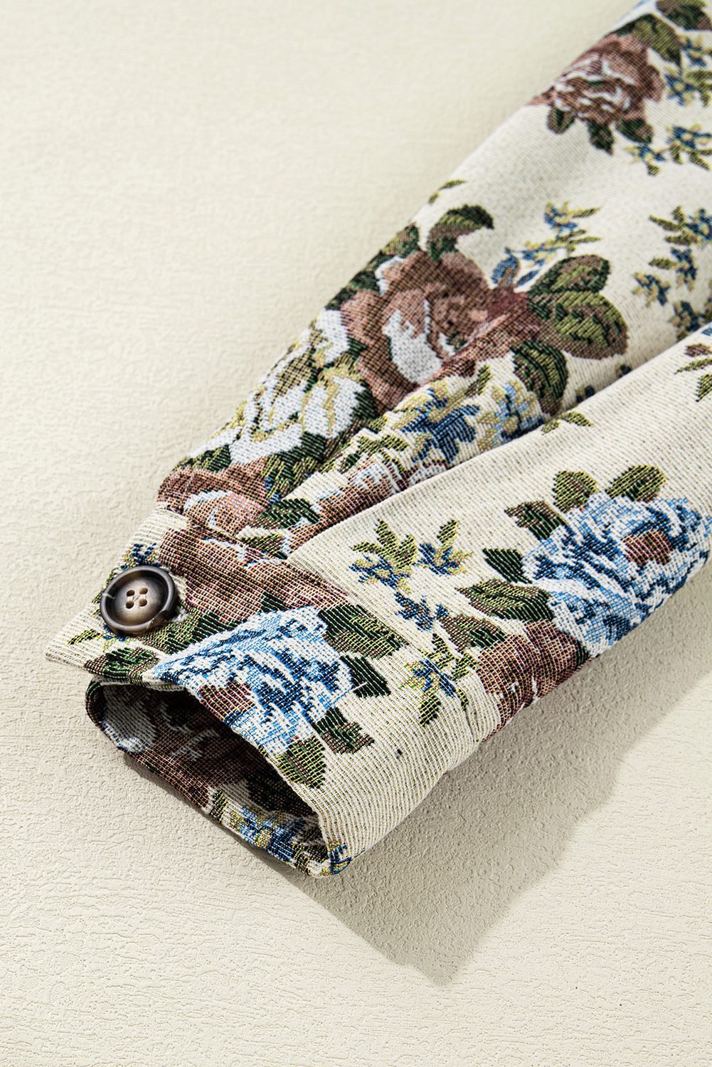 Khaki Floral Print Zip Up Contrast Collared Jacket