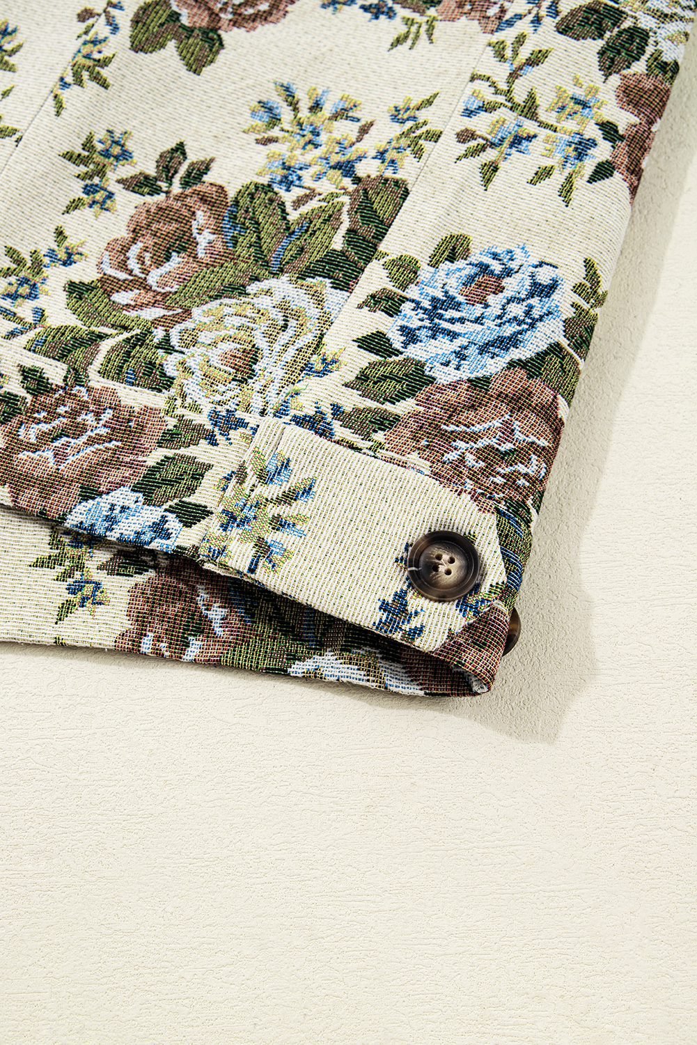 Khaki Floral Print Zip Up Contrast Collared Jacket