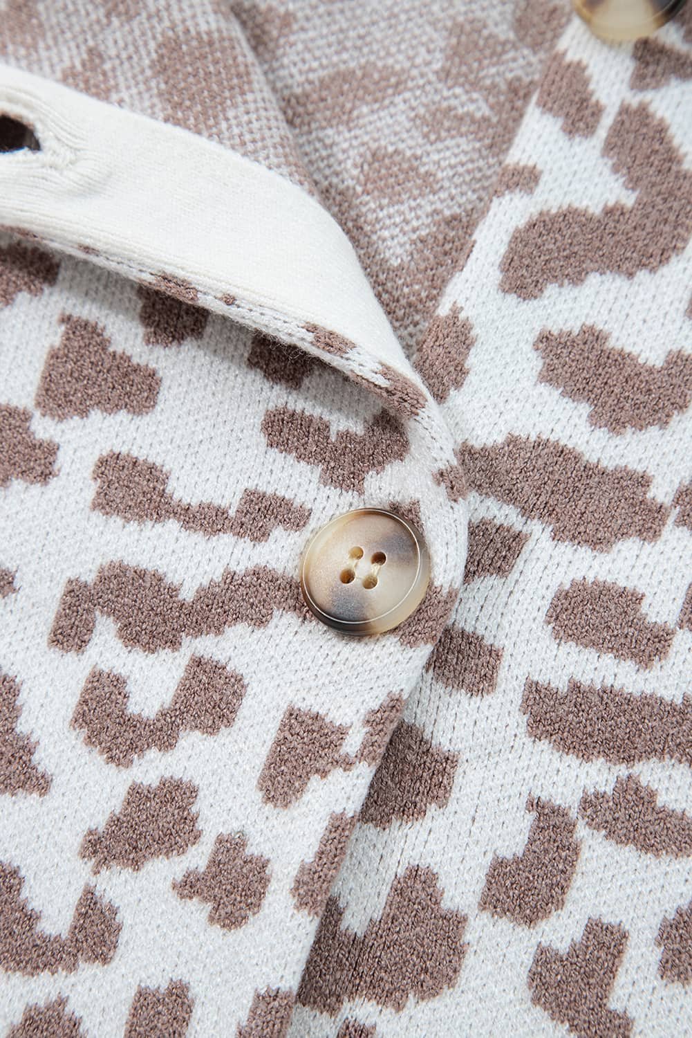 Khaki Leopard Drop Shoulder Chunky Knitted Cardigan Sweater