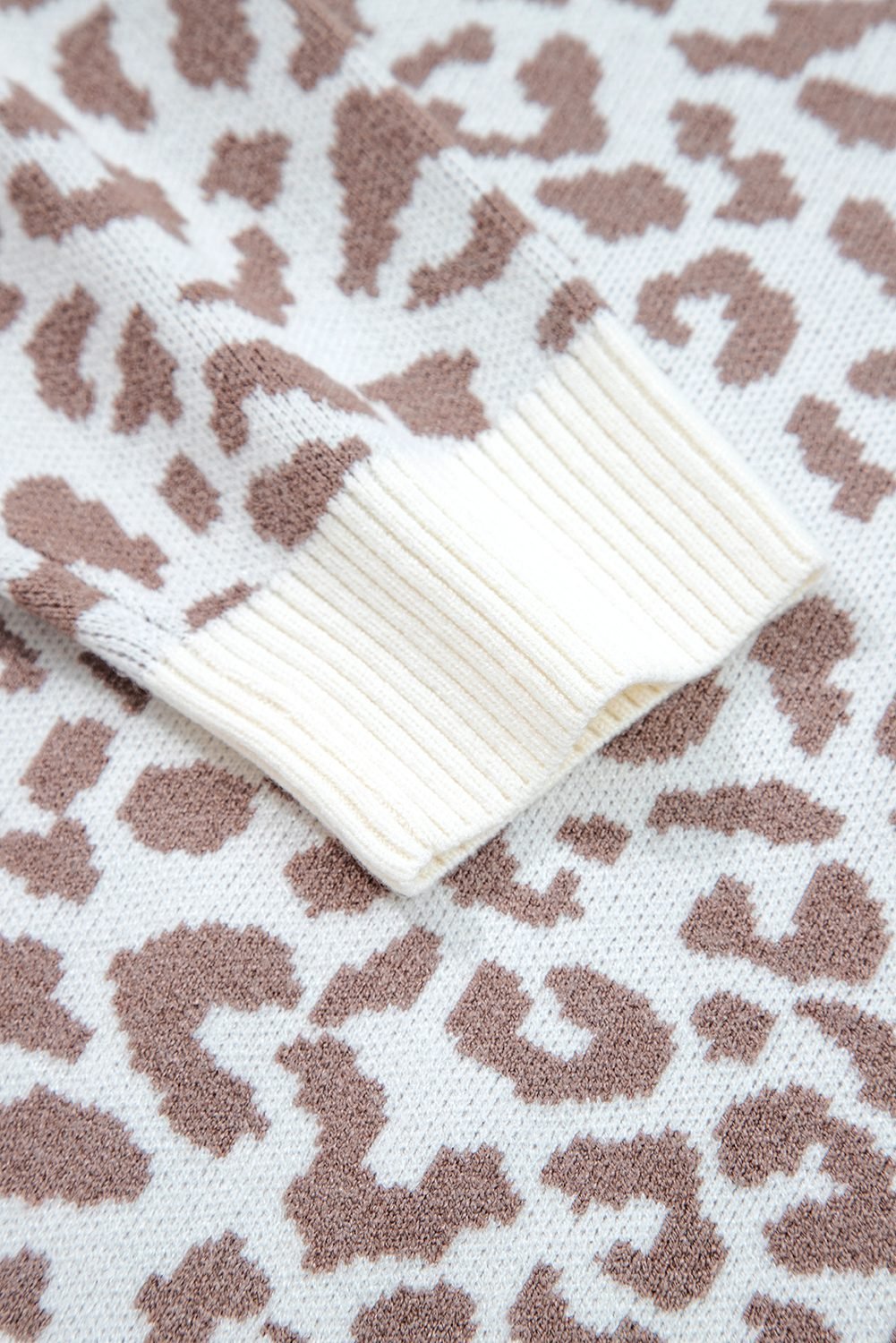 Khaki Leopard Drop Shoulder Chunky Knitted Cardigan Sweater