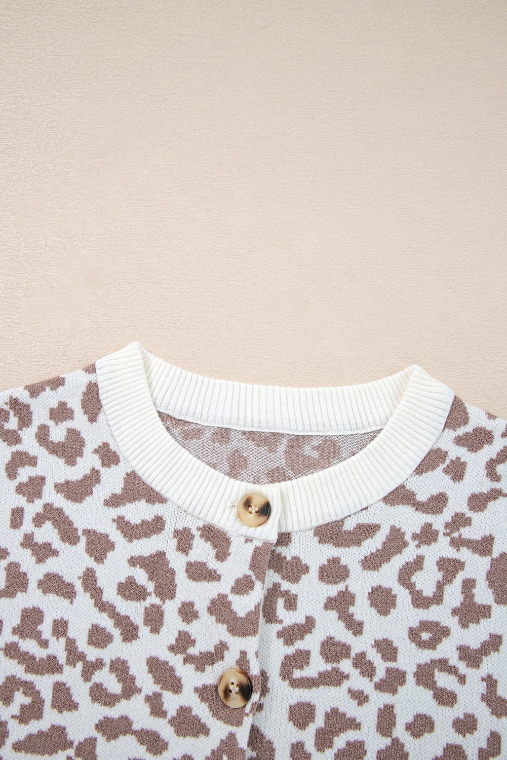 Khaki Leopard Drop Shoulder Chunky Knitted Cardigan Sweater