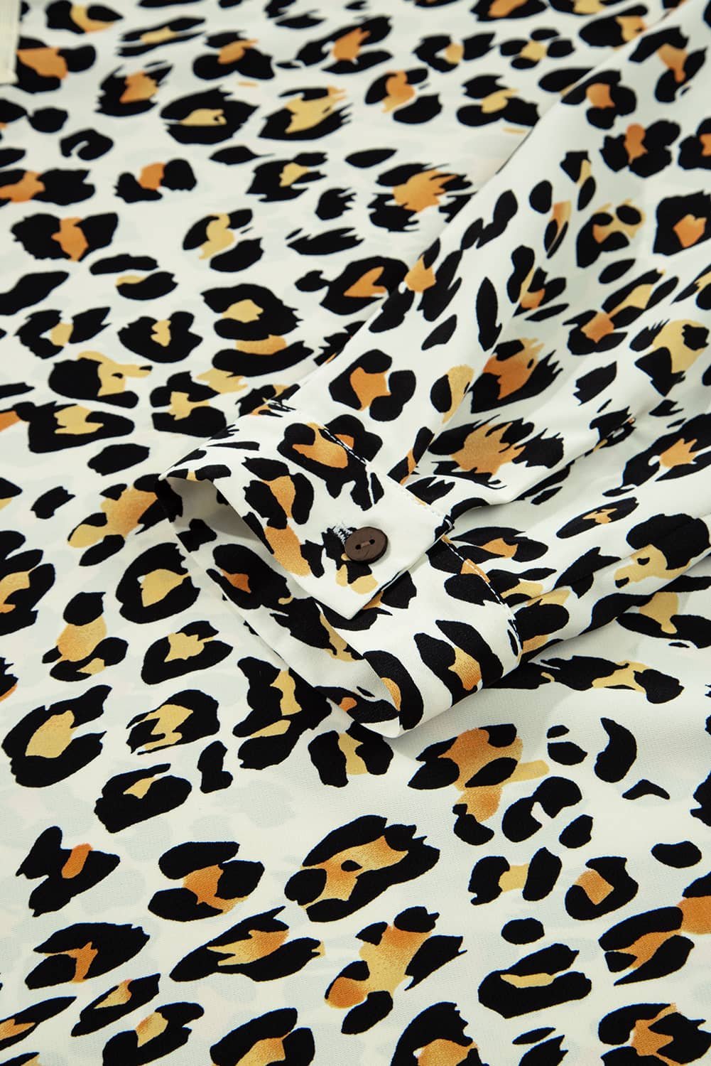 Khaki Leopard Print Contrast Striped V Neck Blouse