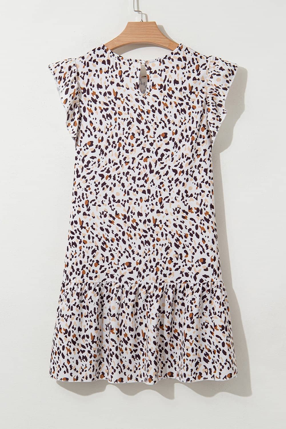 Khaki Leopard Ruffled Flutter Sleeve Keyhole Back Mini Dress