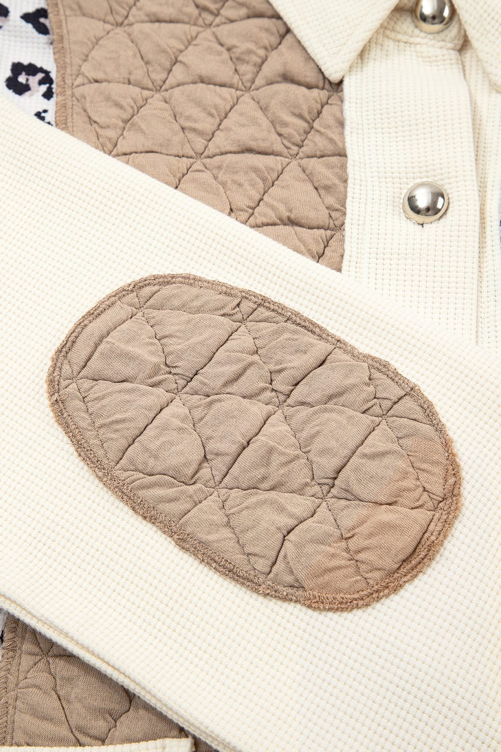 Khaki Leopard Waffle Quilted Patchwork Button Front Jacket