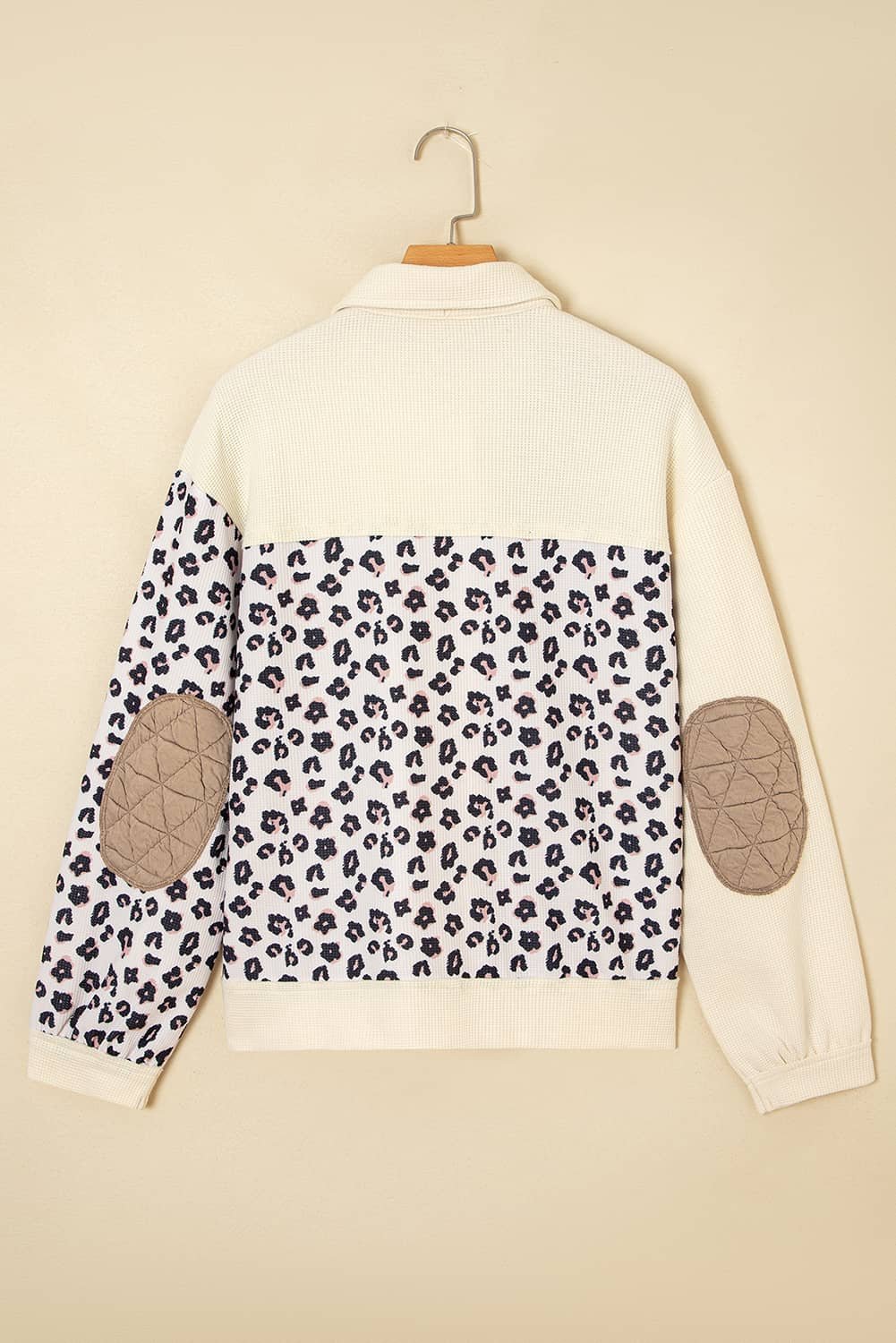 Khaki Leopard Waffle Quilted Patchwork Button Front Jacket