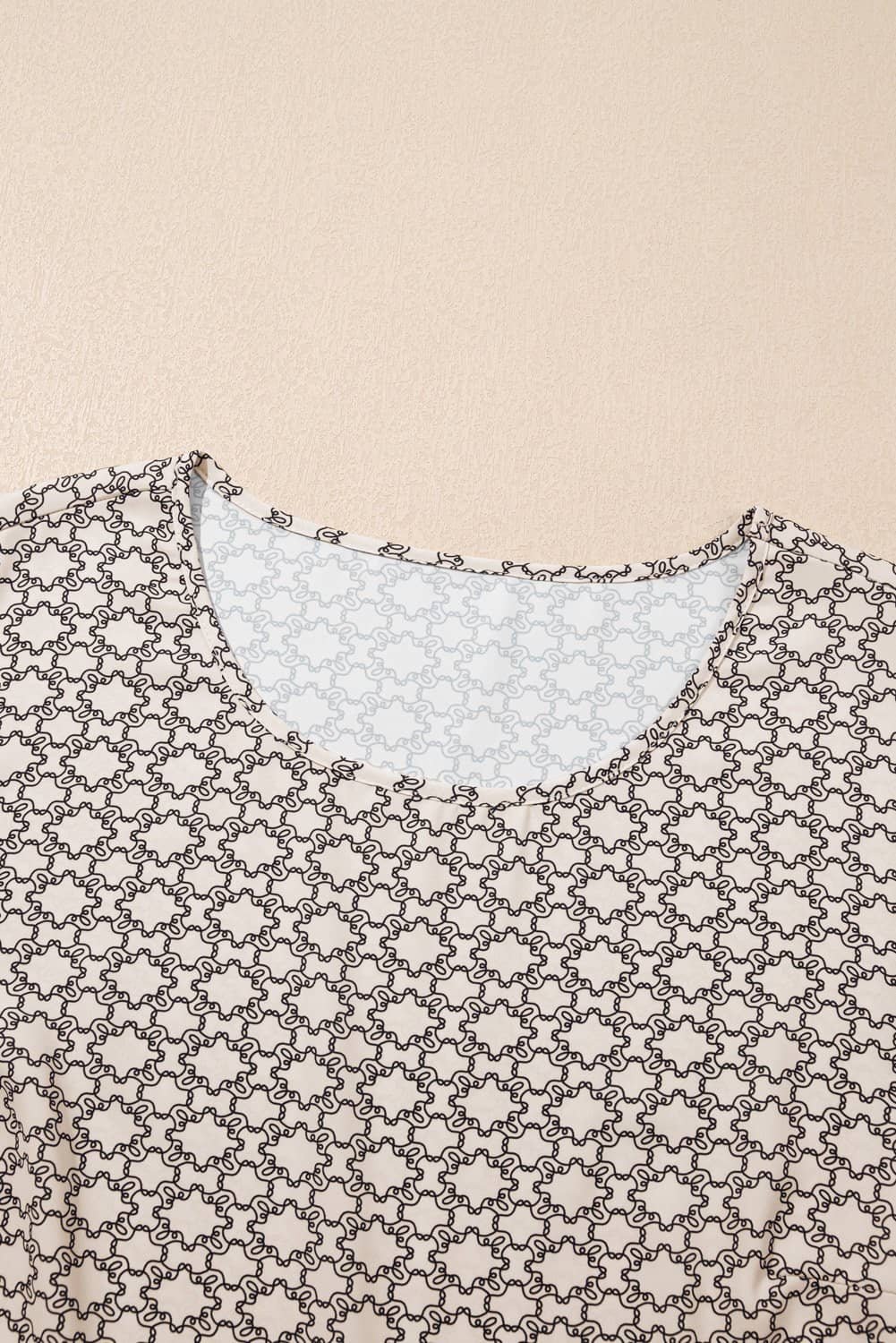 Khaki Plus Size Geometric Print Ruffled Sleeve Blouse